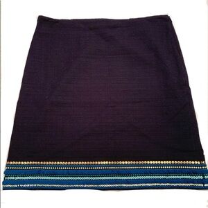 Talbots blue tweed skirt with fringe, embroidery and sequin trim Size 8